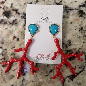 Coral and blue dangle earrings